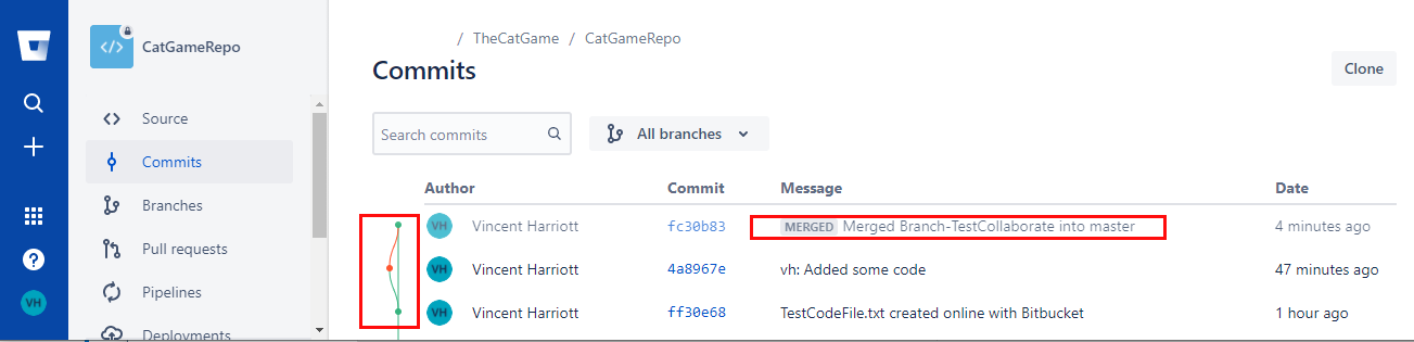 Bitbucket-CommitsScreenWithNewMergedBranch