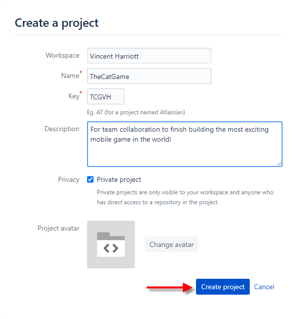 Bitbucket Create a Project